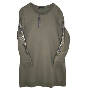 Max Jeans Olive Green Embroidered Sweatshirt Dress | Size Large